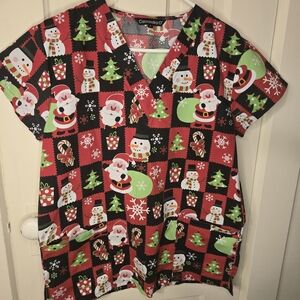 Holiday Women's Pajama‎ Top with Santa and Snowman Print
